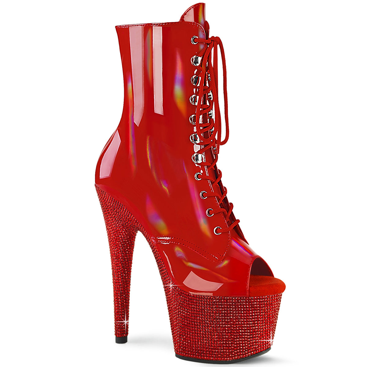 7 Inch Heel BEJEWELED-1021-7 Red Holo Patent