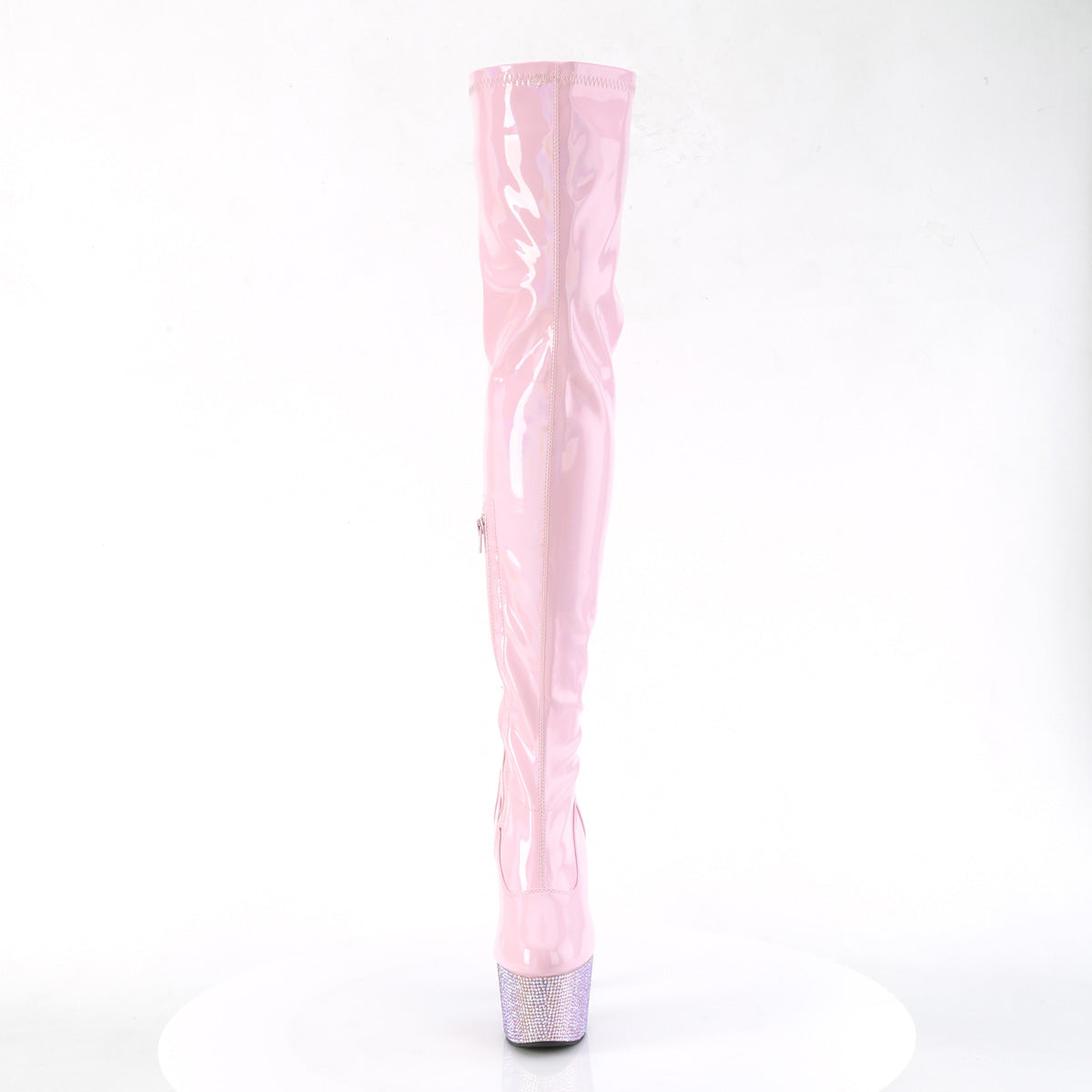 7 Inch Heel BEJEWELED-3000-7 Baby Pink Stretch Holo
