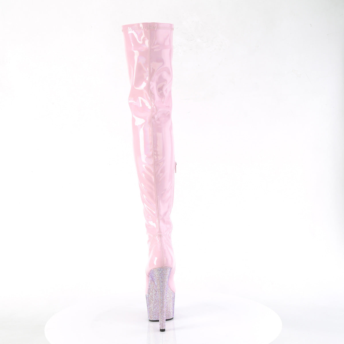 7 Inch Heel BEJEWELED-3000-7 Baby Pink Stretch Holo