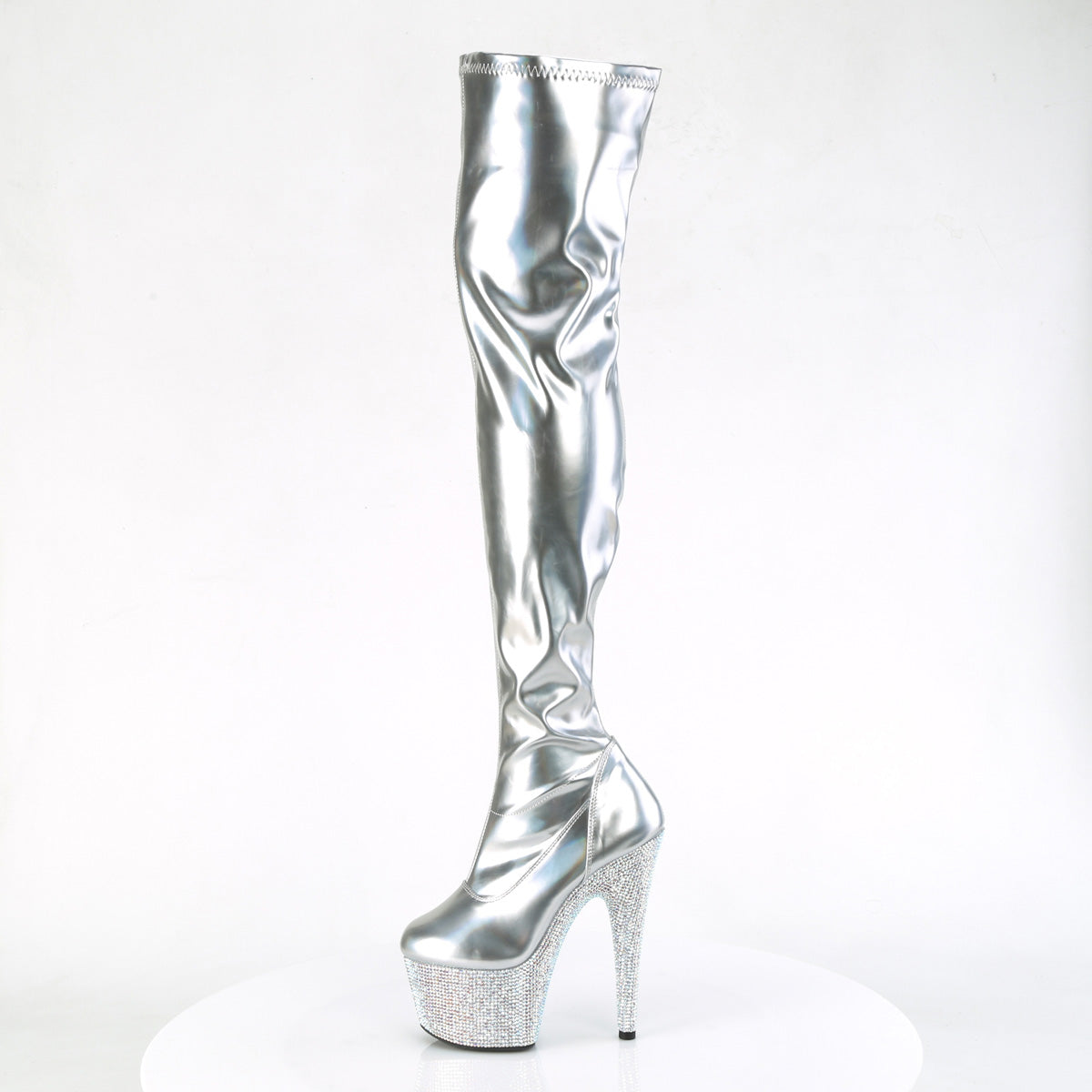 7 Inch Heel BEJEWELED-3000-7 Silver Stretch Holo