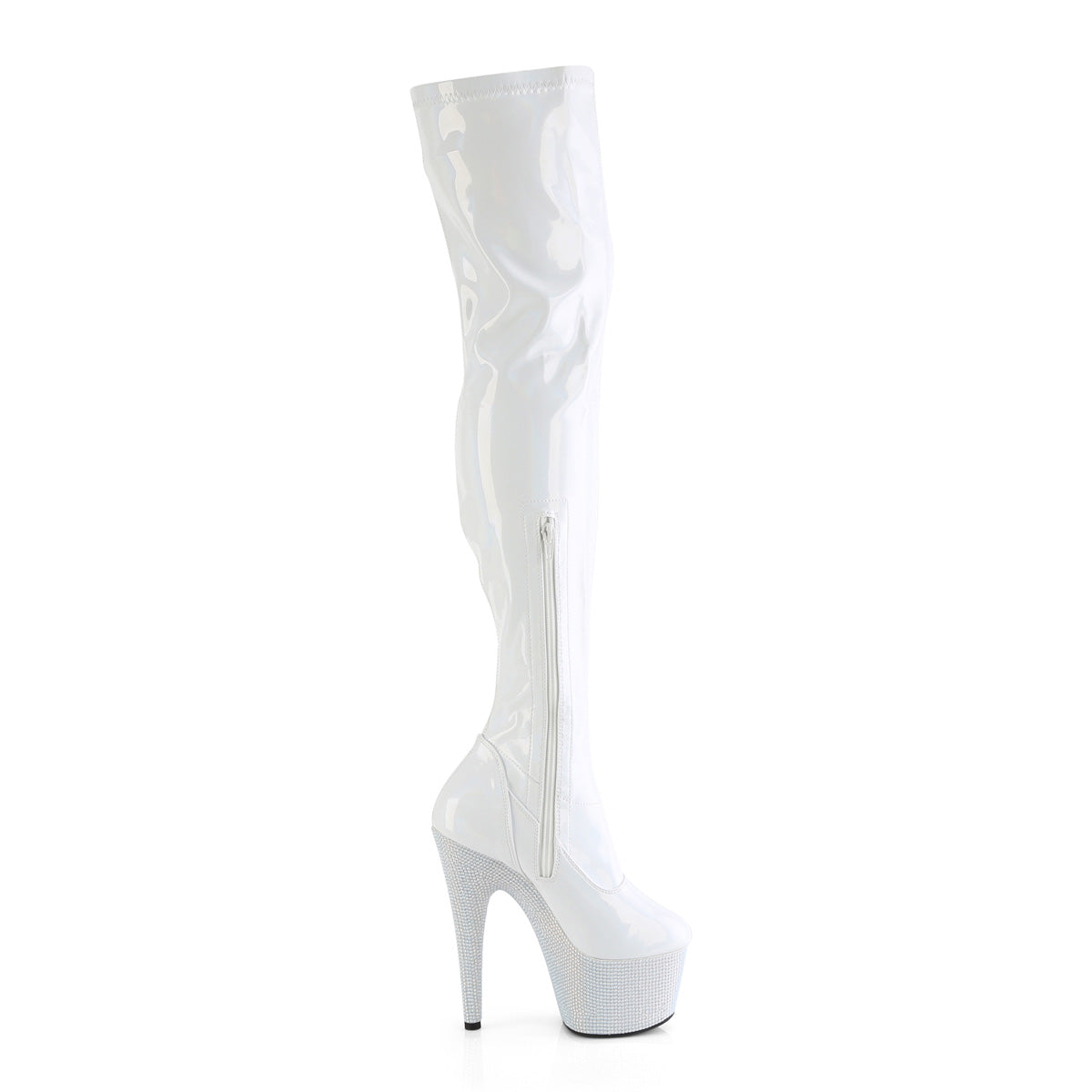 7 Inch Heel BEJEWELED-3000-7 White Stretch Holo