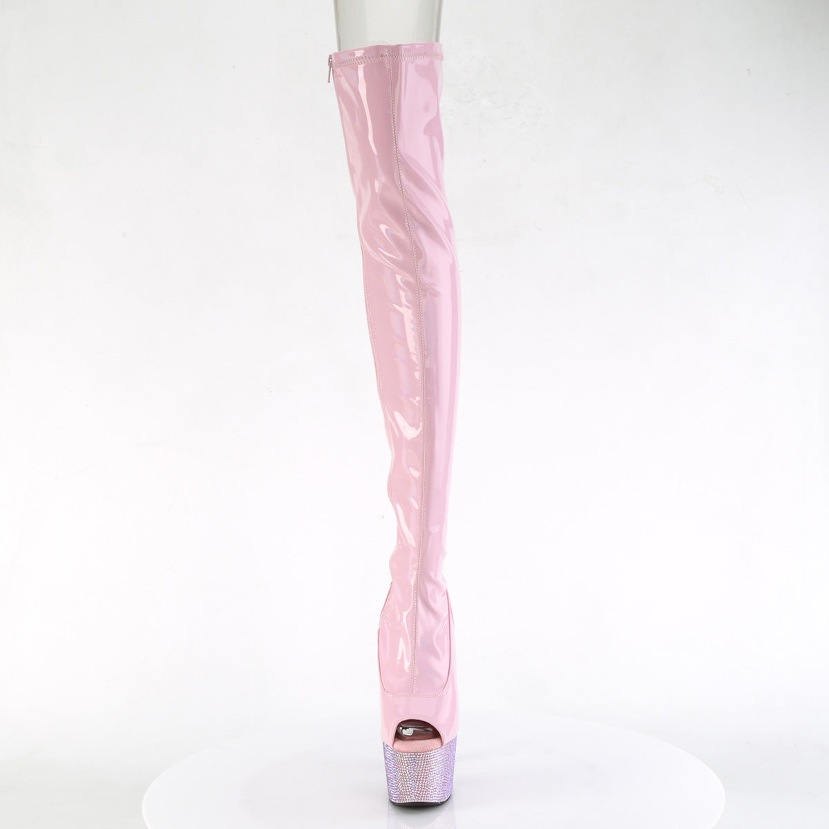 7 Inch Heel BEJEWELED-3011-7 Baby Pink Stretch Holo