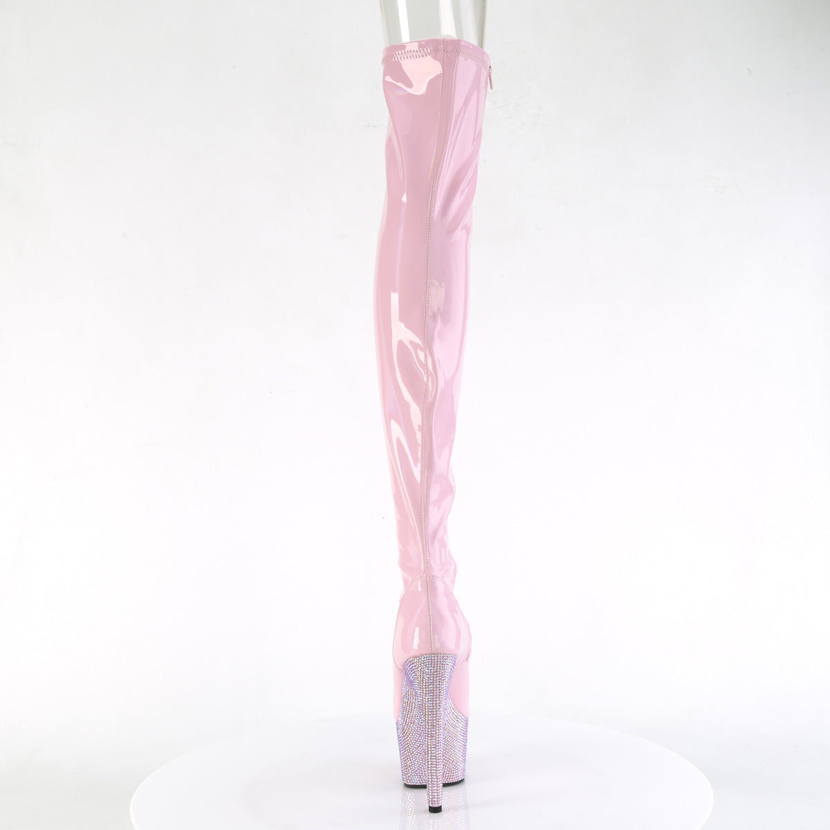 7 Inch Heel BEJEWELED-3011-7 Baby Pink Stretch Holo