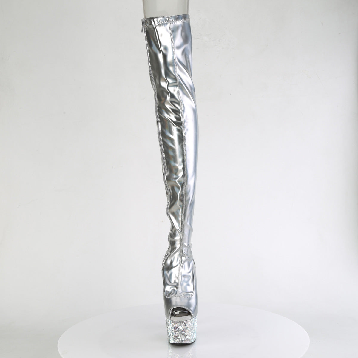 7 Inch Heel BEJEWELED-3011-7 Silver Stretch Holo