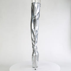 7 Inch Heel BEJEWELED-3011-7 Silver Stretch Holo