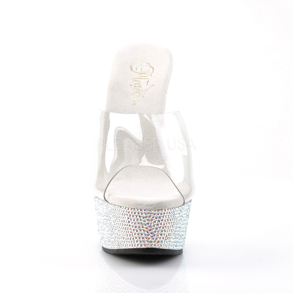PLEASER BEJEWELED-601DM Clear-Silver Multi Rhinestone Slides - Shoecup.com - 2