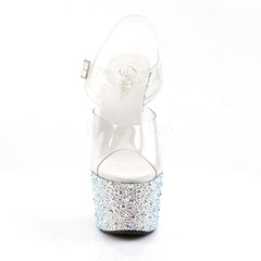 Pleaser BEJEWELED-708MS Clear Ankle Strap Sandals With Silver Multi Rhinestones Platform - Shoecup.com - 2