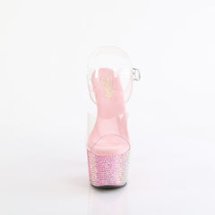 7 Inch Heel BEJEWELED-708RRS Clear Baby Pink Rhinestone