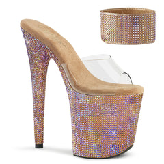 Pleaser BEJEWELED-812RS Clear-Rose Gold Multi Rhinestone 8 Inch Heel, 4 Inch Platform Sandal With Rhinestone