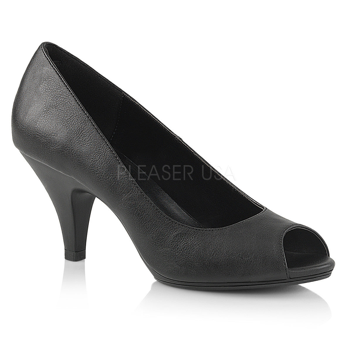 3" Heel Black Pu Sexy Peep Toe Plus Size Pump | Fabulicious BELLE-362