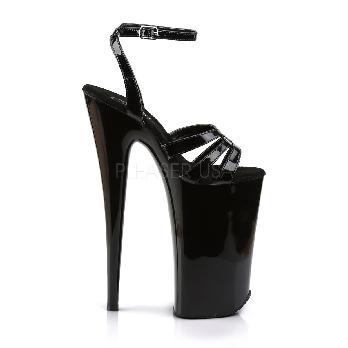 Pleaser BEYOND-012 Black 10 Inch Heel Ankle Strap Sandals