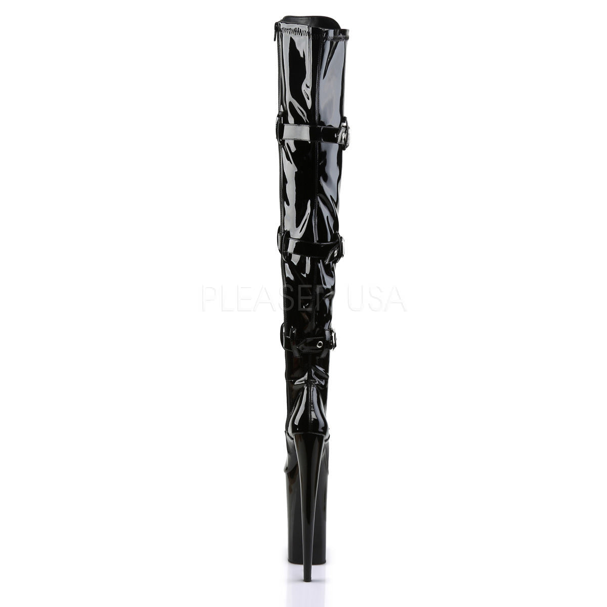 PLEASER BEYOND-3028 Black Stretch Pat Extreme 10 Inch High Heels - Shoecup.com - 4