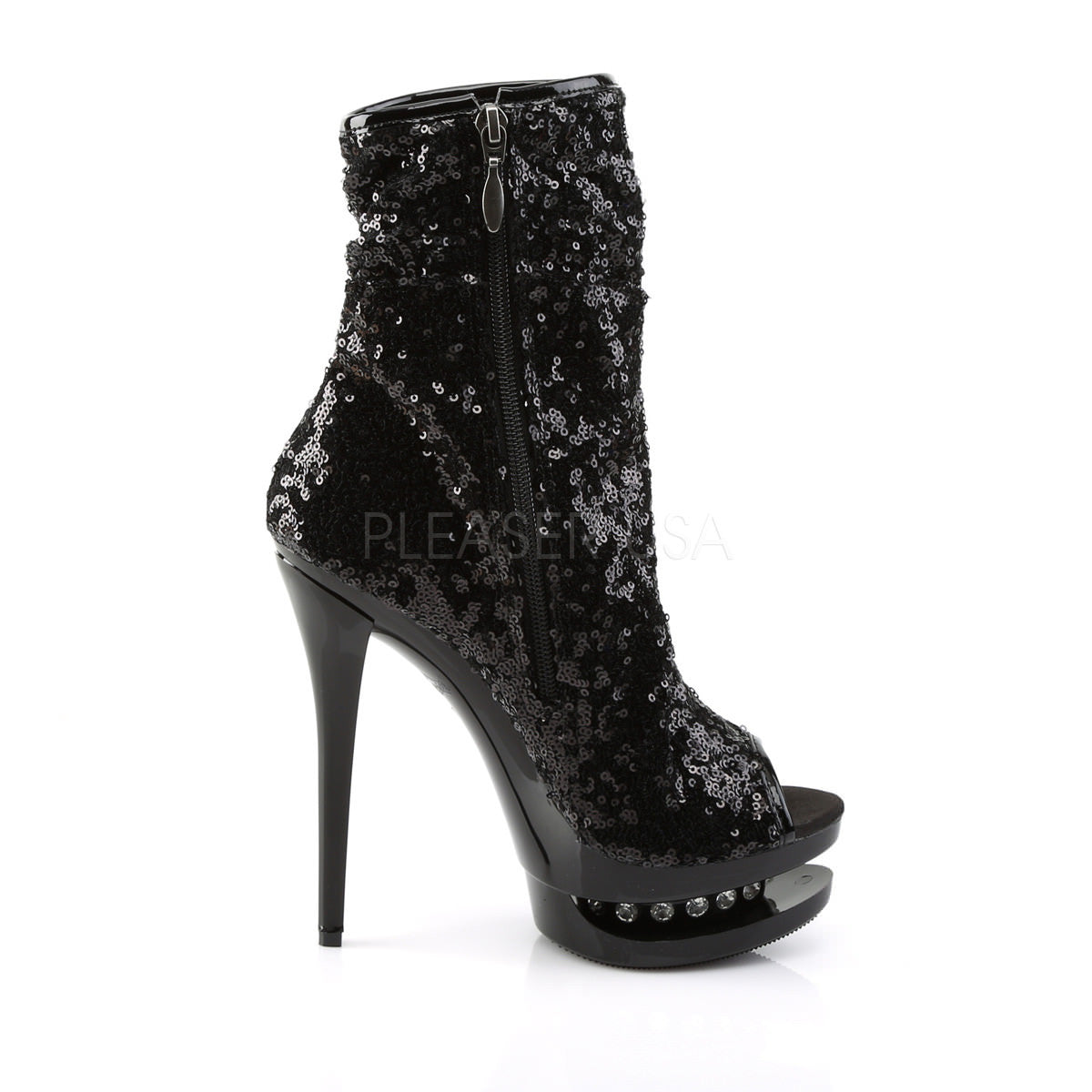 PLEASER BLONDIE-R-1008 Black Sequins-Black Ankle Boots