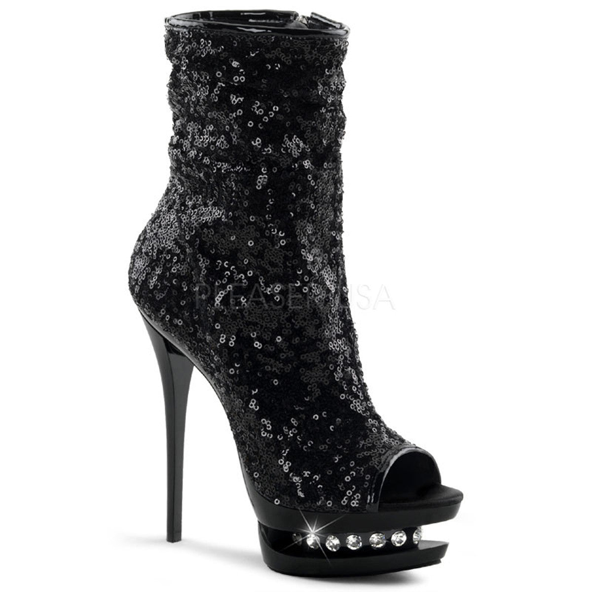 PLEASER BLONDIE-R-1008 Black Sequins-Black Ankle Boots - Shoecup.com - 1