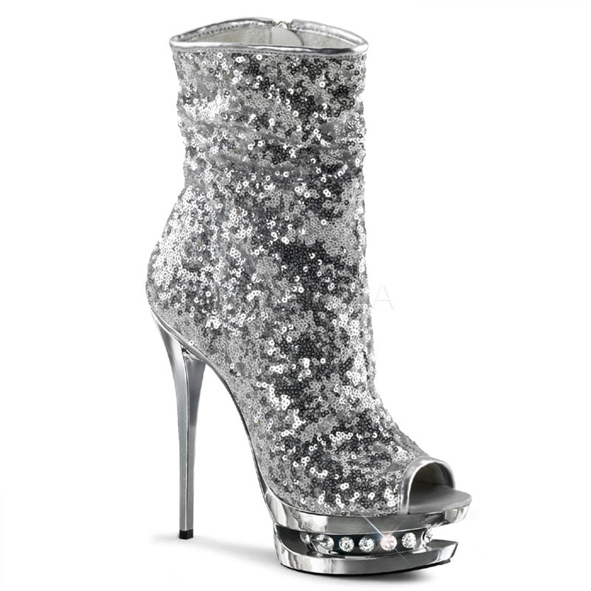 PLEASER BLONDIE-R-1008 Silver Sequins-Silver Chrome Ankle Boots - Shoecup.com - 1