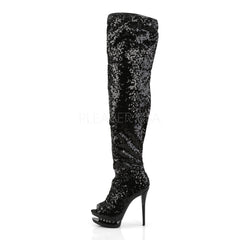 PLEASER BLONDIE-R-3011 Black Sequins-Black Knee High Boots