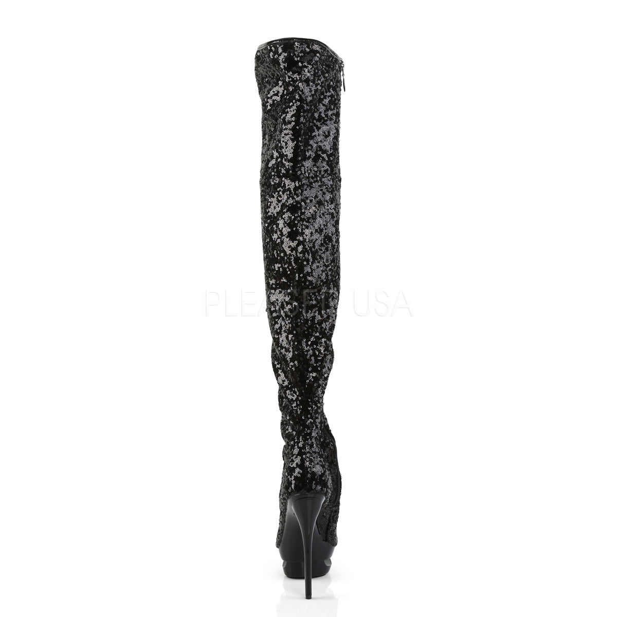 PLEASER BLONDIE-R-3011 Black Sequins-Black Knee High Boots