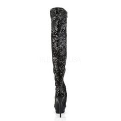 PLEASER BLONDIE-R-3011 Black Sequins-Black Knee High Boots