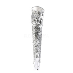PLEASER BLONDIE-R-3011 Silver Sequins-Silver Chrome Knee High Boots - Shoecup.com - 4