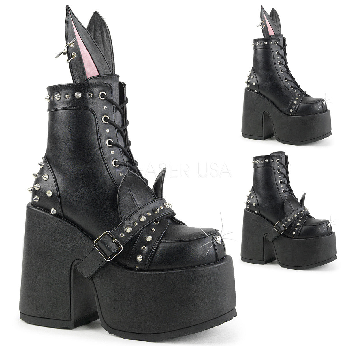 5" Chunky Heel Platform Lace-Up Front Ankle Boot With Interchangable Bunny Ear Design