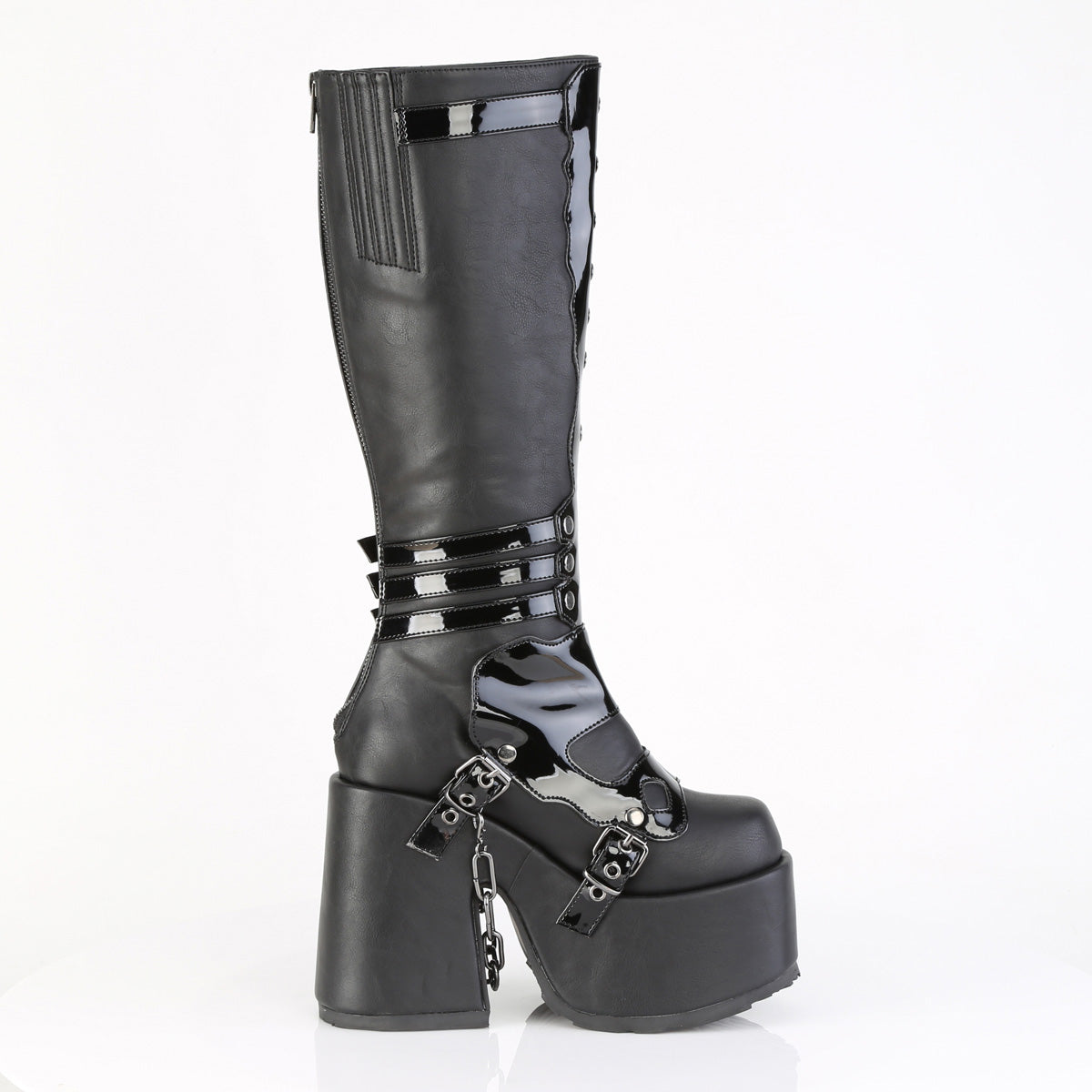5 Inch Chunky Heel CAMEL-235 Black Vegan Leather-Patent