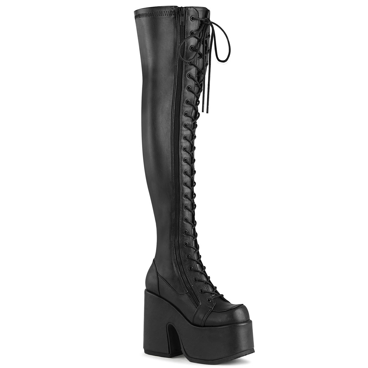 demonia-camel-300-black-stretch-vegan-leather