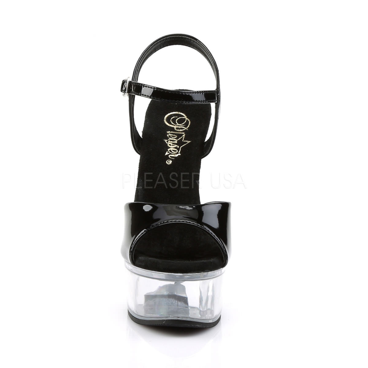 PLEASER CAPTIVA-609 Black Pat-Clear Ankle Strap Sandals - Shoecup.com - 2