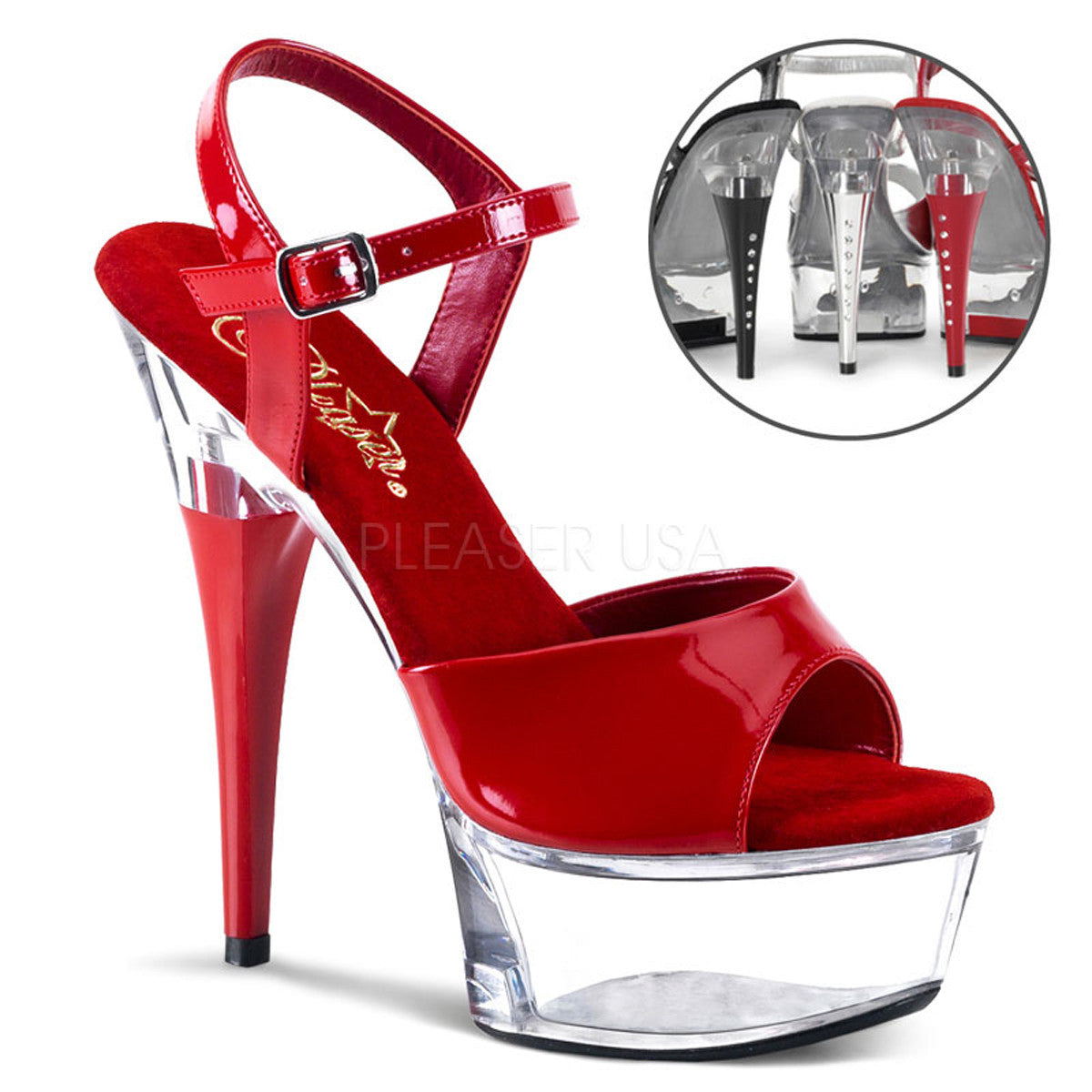 PLEASER CAPTIVA-609 Red Pat-Clear Ankle Strap Sandals - Shoecup.com - 1