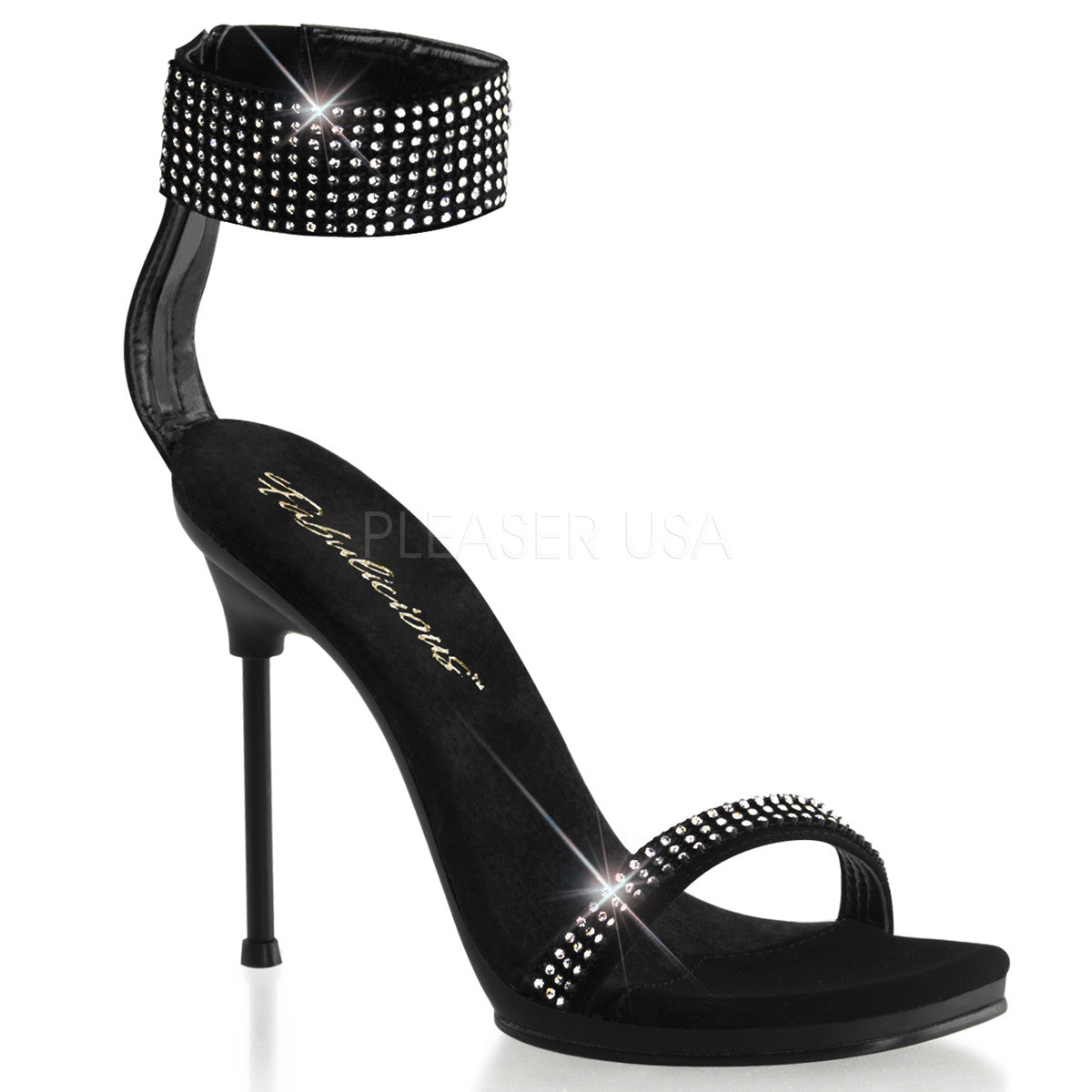 Fabulicious,FABULICIOUS CHIC-40 Black Nubuck-Black Ankle Strap Sandals - Shoecup.com