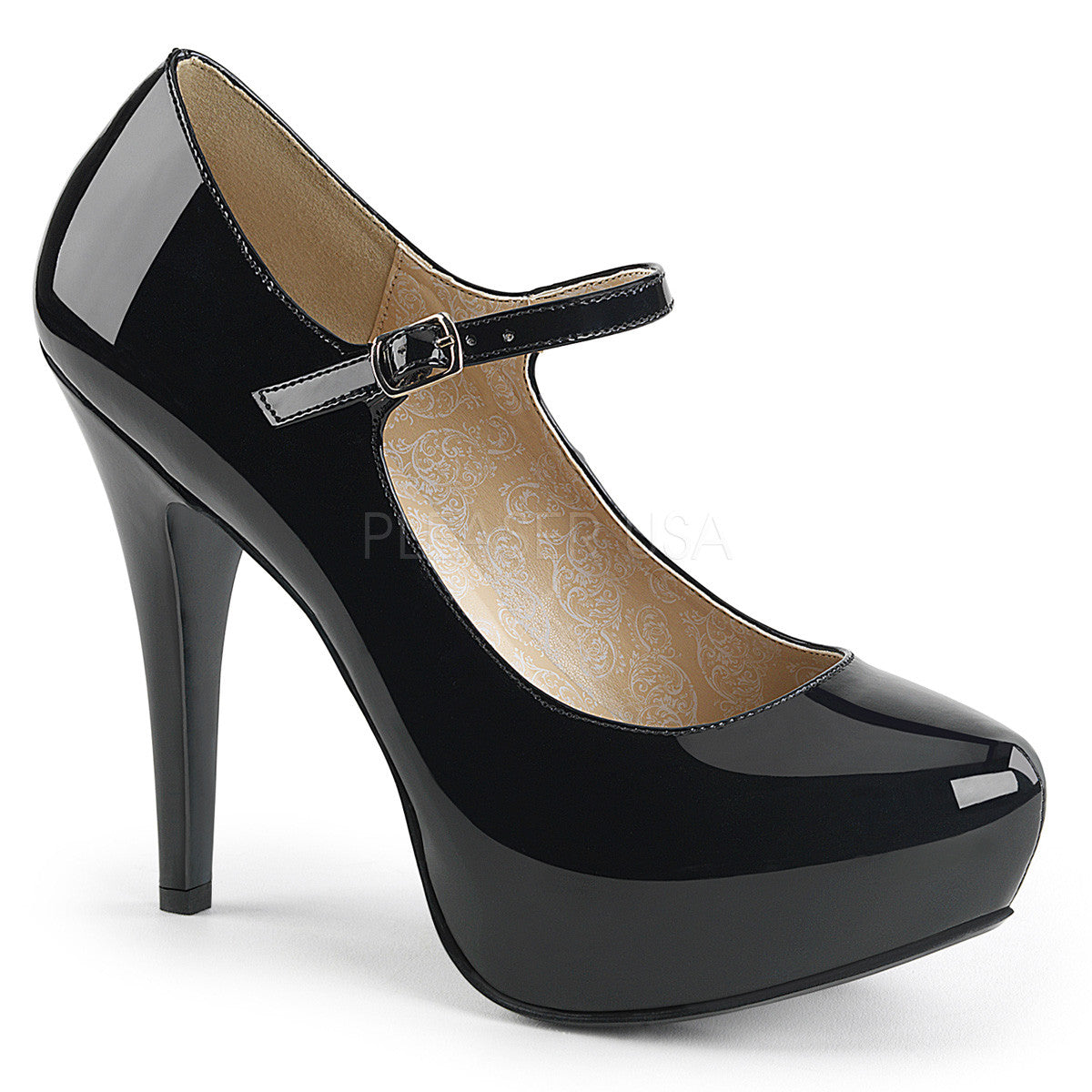 Pleaser Pink Label CHLOE-02 Black Pat Platform Pump - Shoecup.com
