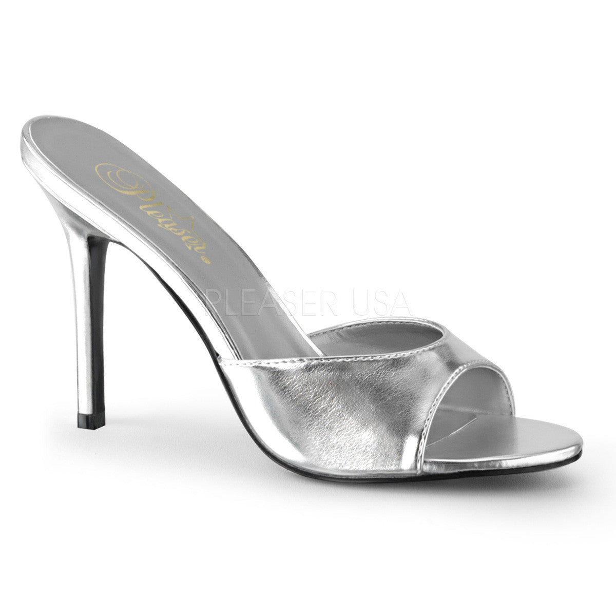 Pleaser CLASSIQUE-01 Silver Metallic Pu Slides - Shoecup.com