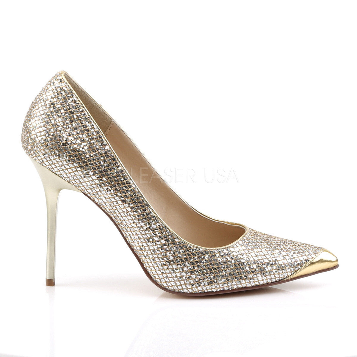 Pleaser CLASSIQUE-20 Gold Glittery Lame Fabric Pointed-Toe Pumps - Shoecup.com - 5