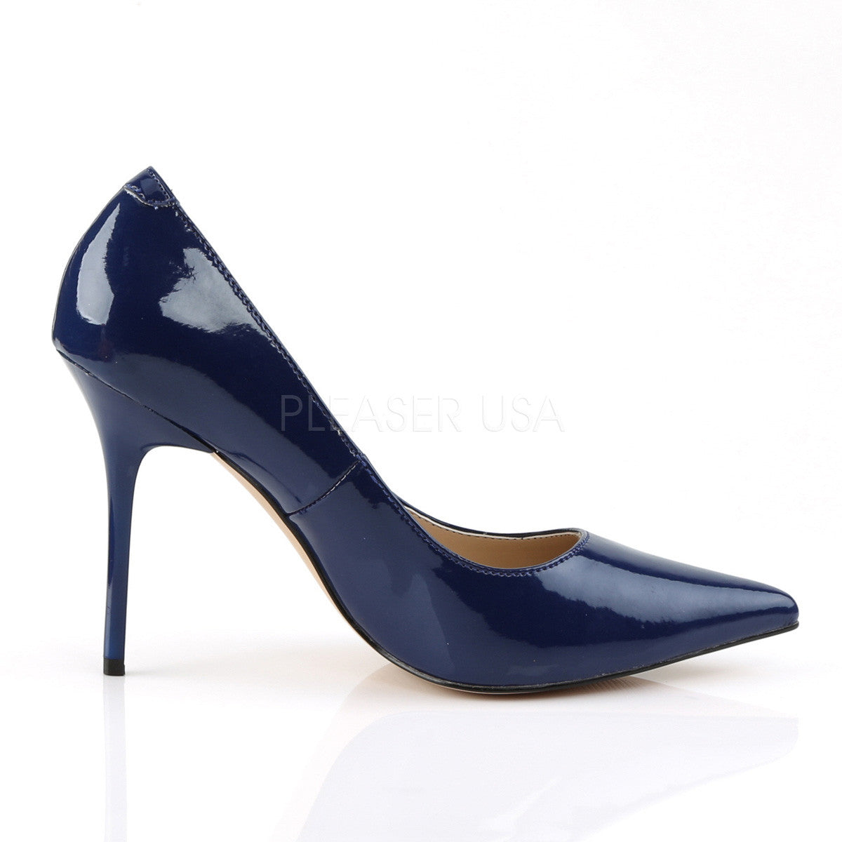 Pleaser CLASSIQUE-20 Navy Blue Pat Pointed-Toe Pumps - Shoecup.com - 5