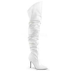 Pleaser CLASSIQUE-3011 White Faux Leather Thigh High Boots - Shoecup.com