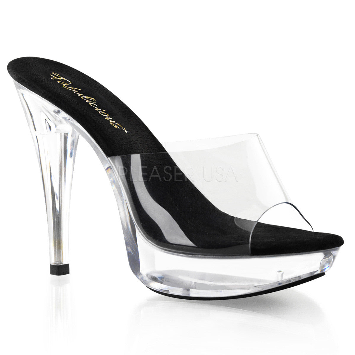 Fabulicious,FABULICIOUS COCKTAIL-501 Clear-Black-Clear Platform Slides - Shoecup.com