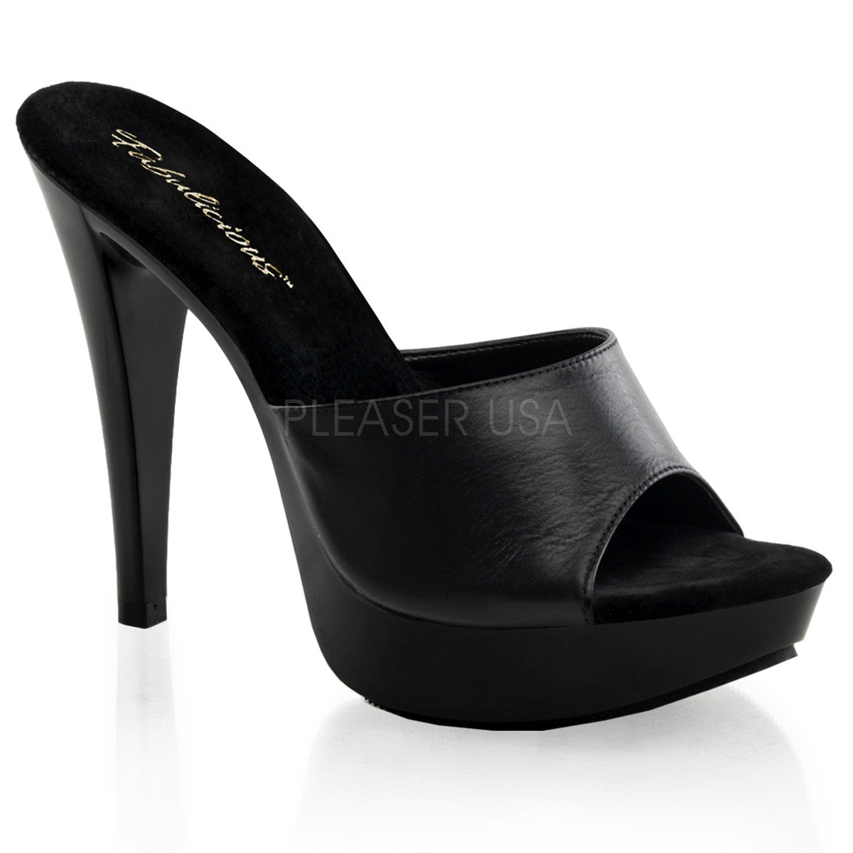 FABULICIOUS COCKTAIL-501L Black Leather-Black Platform Slides - Shoecup.com