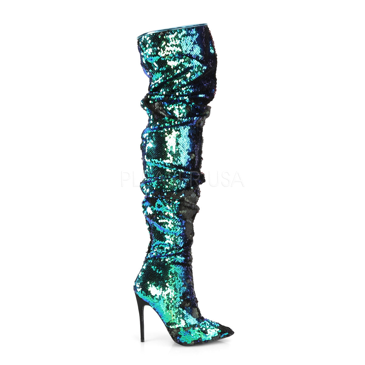 5 Inch Heel COURTLY-3011 Green Sequins