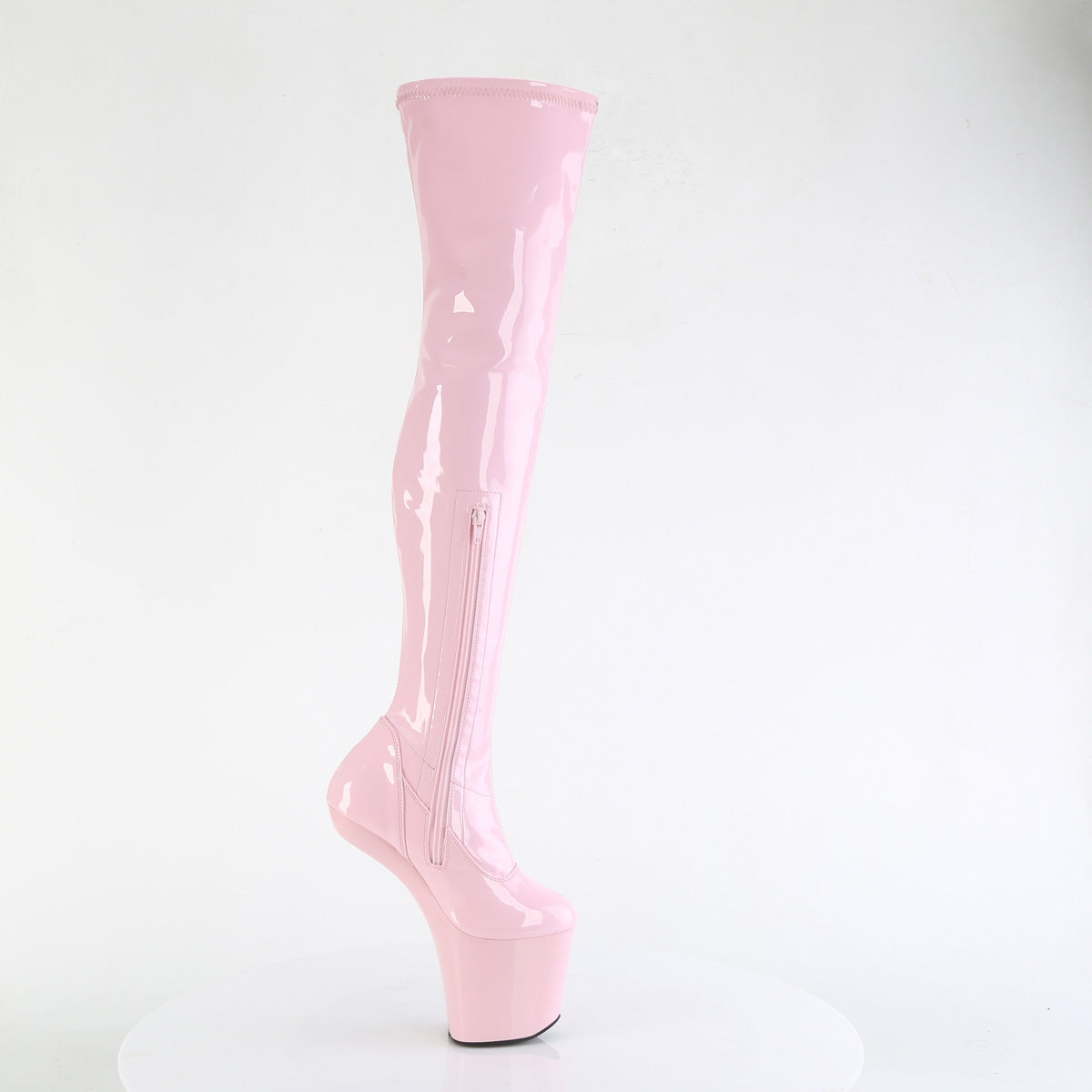 8 Inch Heelless CRAZE-3000 Baby Pink Stretch Patent