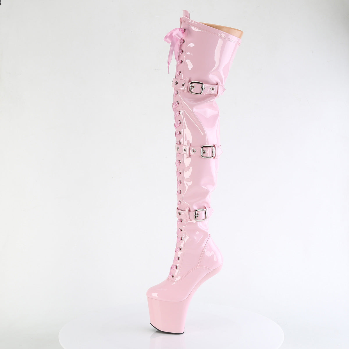 8 Inch Heelless CRAZE-3028 Baby Pink Stretch Patent