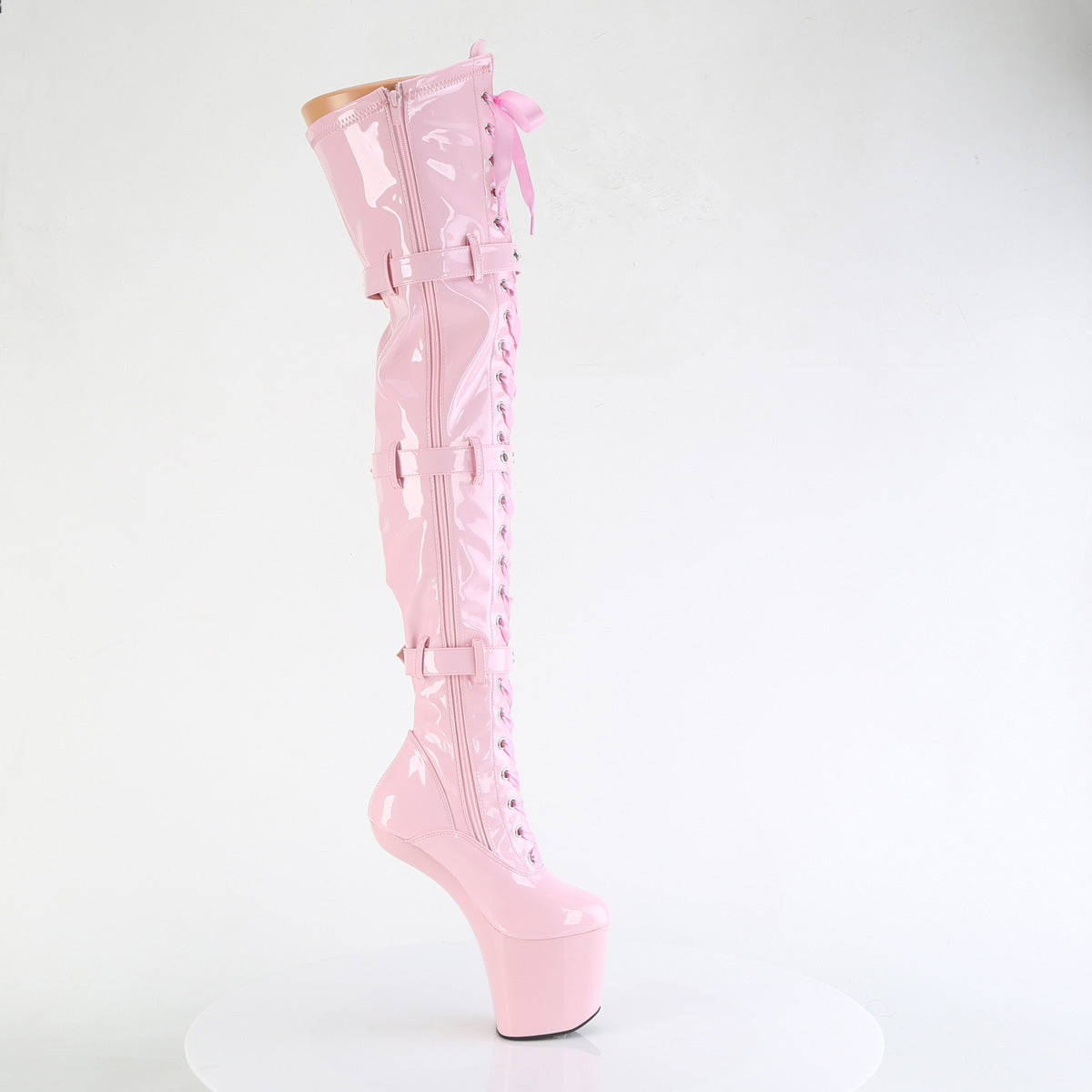 8 Inch Heelless CRAZE-3028 Baby Pink Stretch Patent