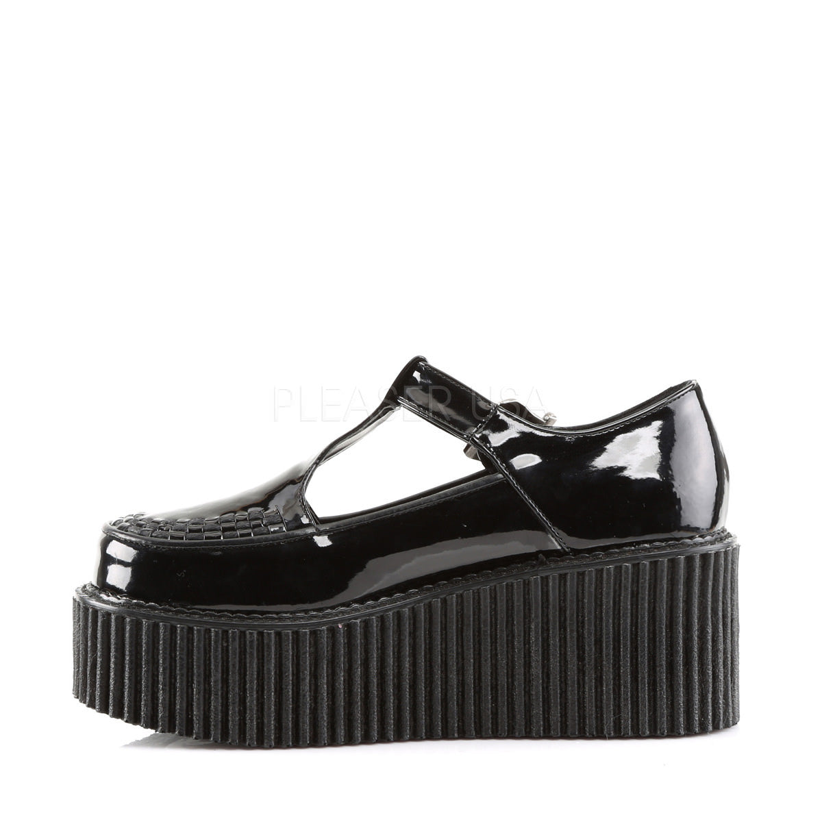 Demonia,Demonia CREEPER-214 Black Patent T-Strap Creepers - Shoecup.com