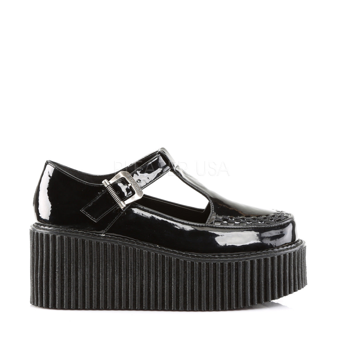 Demonia,Demonia CREEPER-214 Black Patent T-Strap Creepers - Shoecup.com