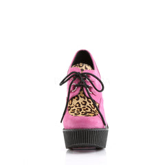 Demonia,Demonia CREEPER-304 Hot Pink Vegan Suede-Leopard Printed Pony Hair Creepers - Shoecup.com