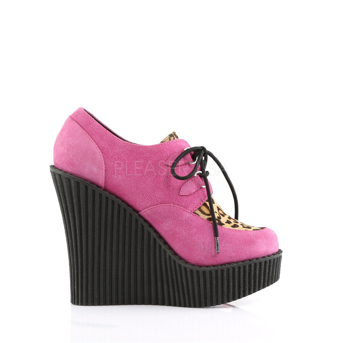 Demonia,Demonia CREEPER-304 Hot Pink Vegan Suede-Leopard Printed Pony Hair Creepers - Shoecup.com