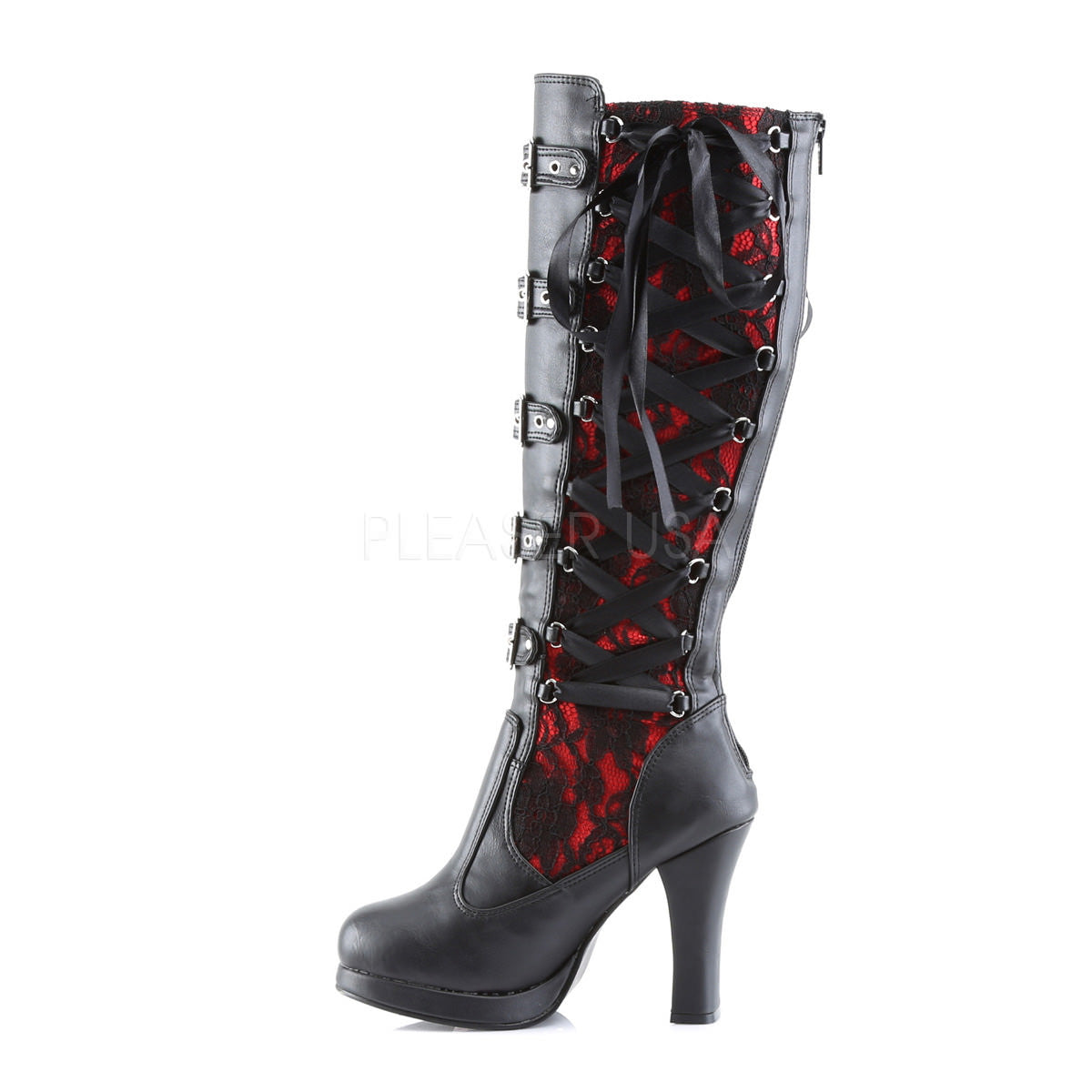 Demonia,DEMONIA CRYPTO-106 Black-Red Pu Vegan Boots - Shoecup.com