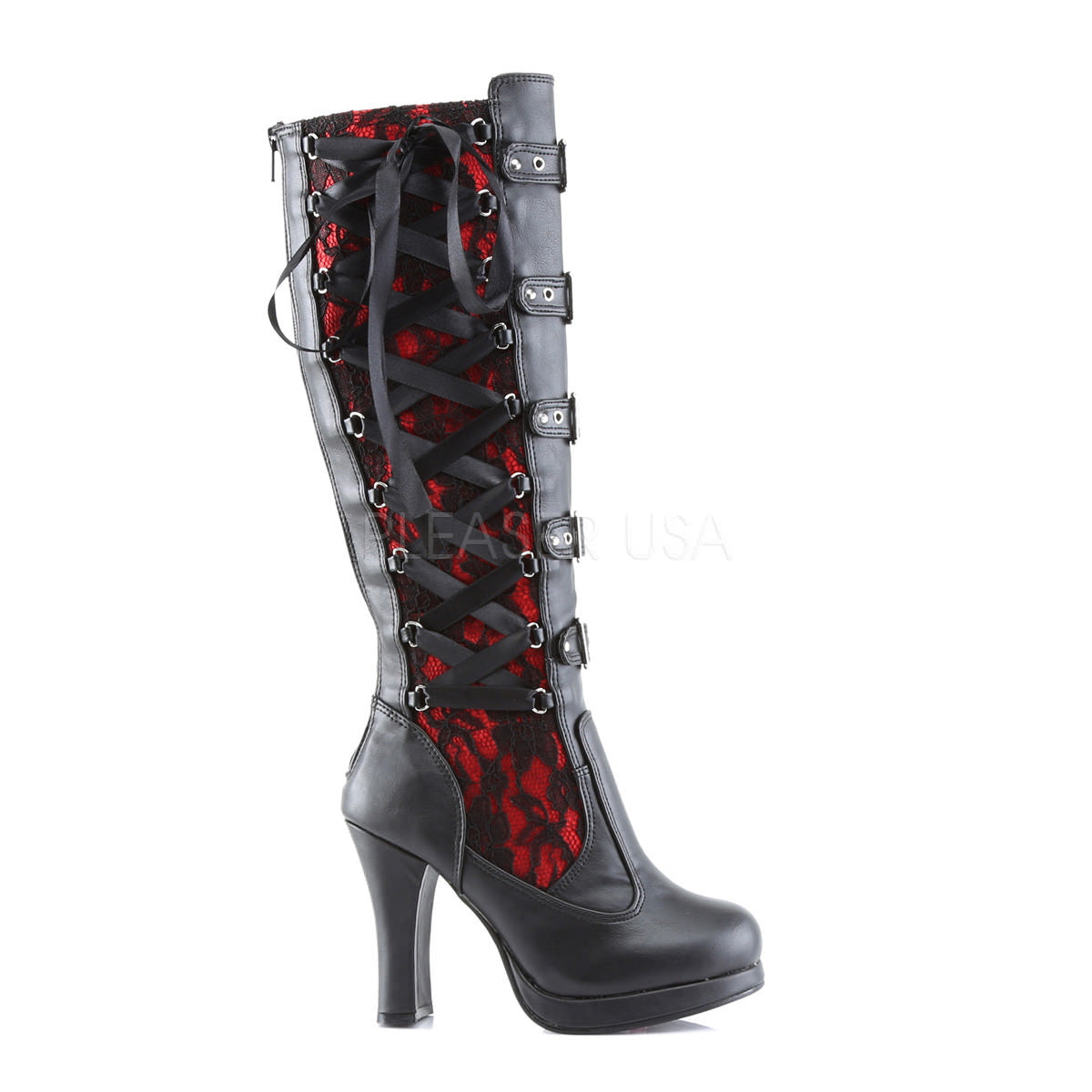 Demonia,DEMONIA CRYPTO-106 Black-Red Pu Vegan Boots - Shoecup.com