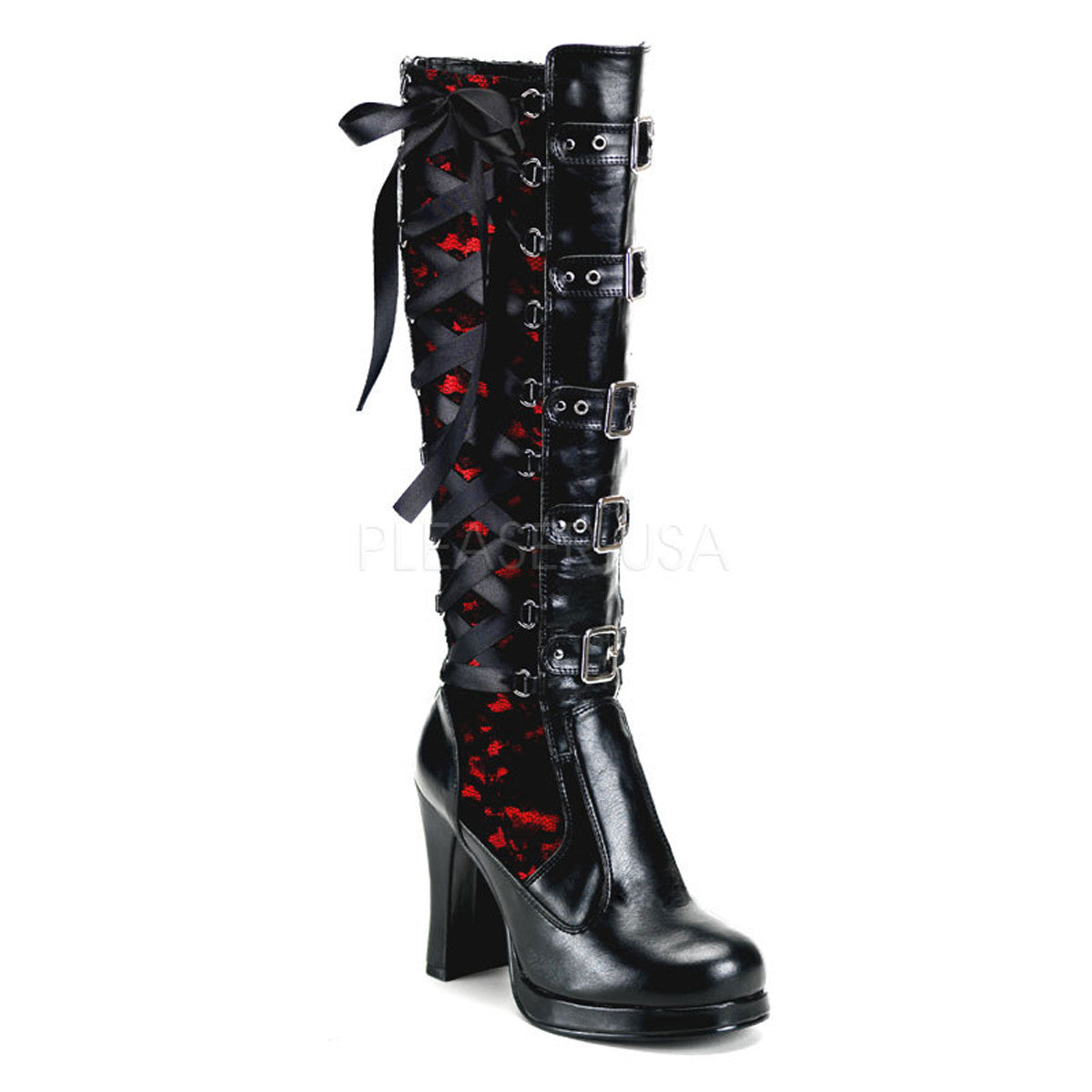Demonia,DEMONIA CRYPTO-106 Black-Red Pu Vegan Boots - Shoecup.com