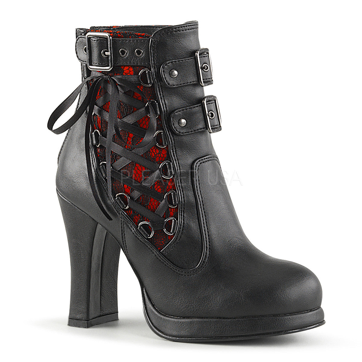 Demonia CRYPTO-51 Black Corset-Style Ankle Boots - Shoecup.com - 1