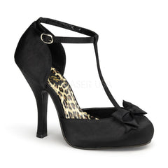 PINUP COUTURE CUTIEPIE-12 Black Satin T-Strap Pumps - Shoecup.com - 1