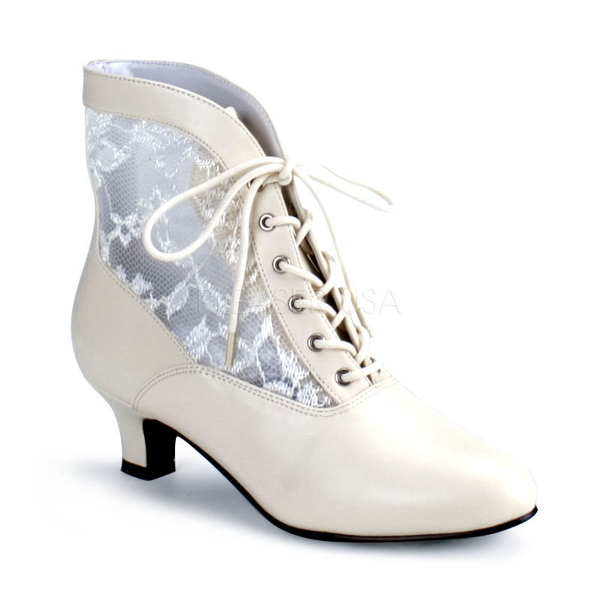 FUNTASMA DAME-05 Ivory Victorian Granny Boots With Lace Accent - Shoecup.com